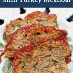 three slices of turkey meatloaf on a white plate.