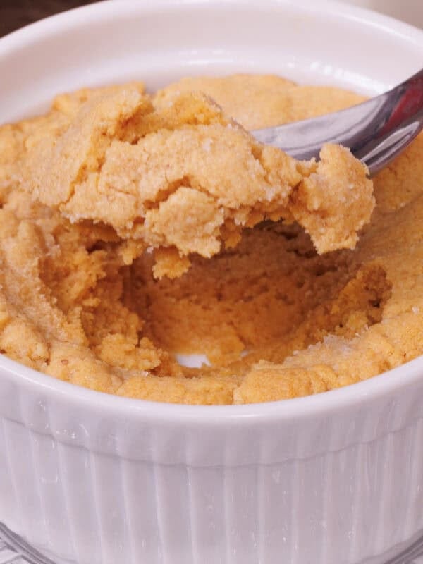 a single serve peanut butter cookie in a ramekin.