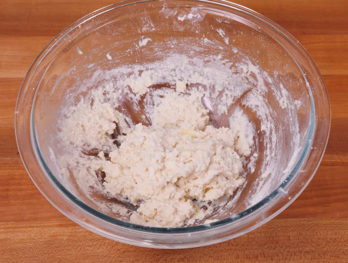 biscuit dough in a mixing bowl.