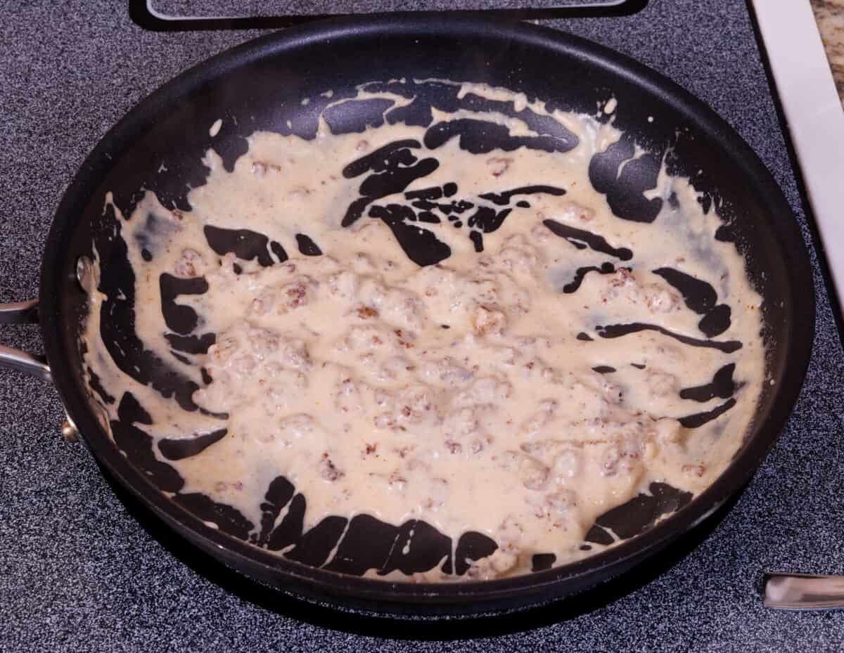 sausage gravy in a small skillet.