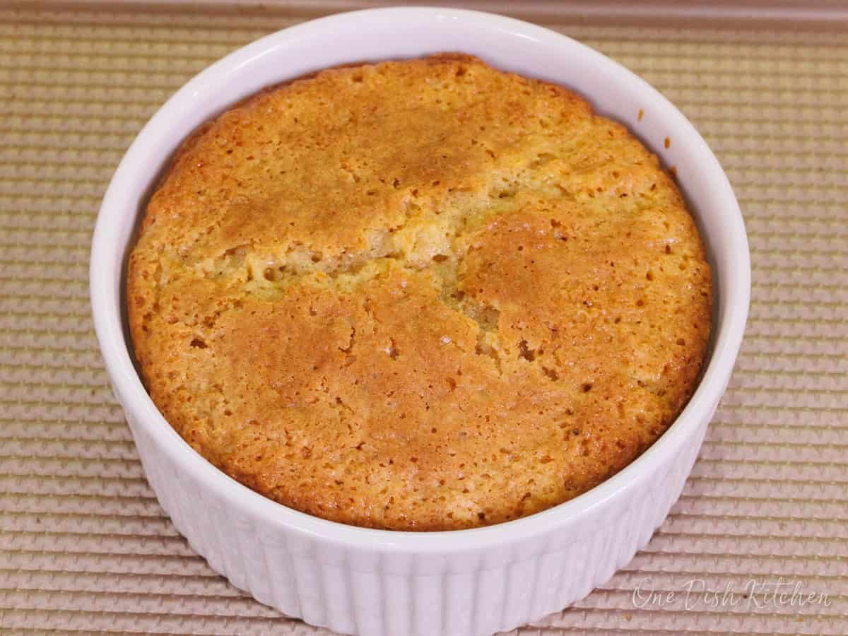 a small carrot cake in a ramekin.