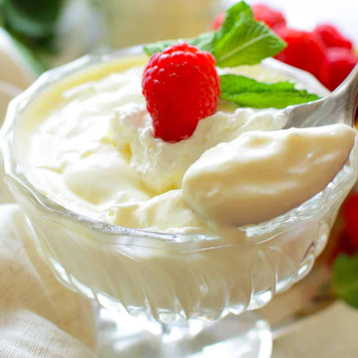 homemade vanilla pudding in a dessert bowl.