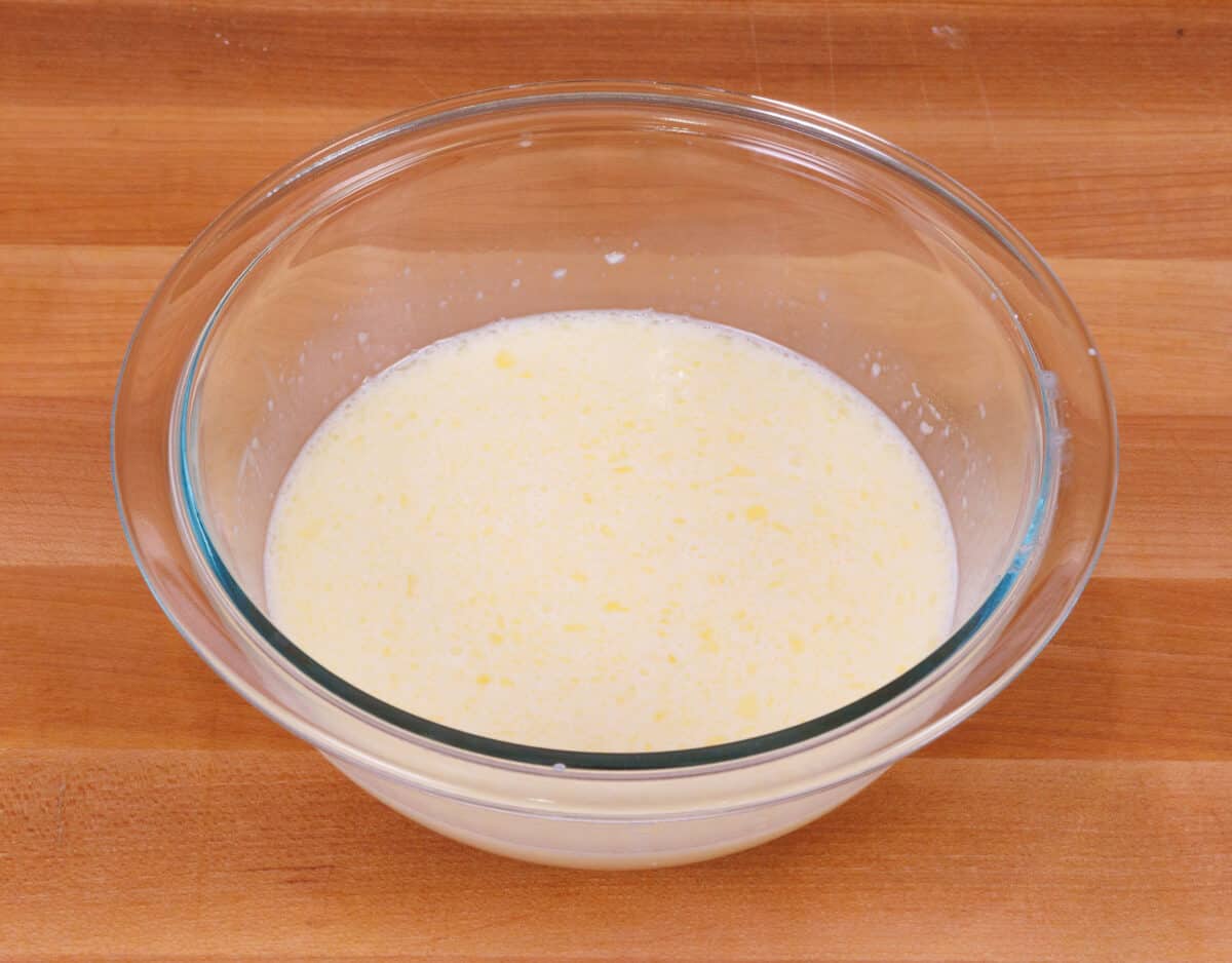 milk, egg, and vanilla in a small mixing bowl.