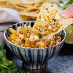 corn dip on a tortilla chip