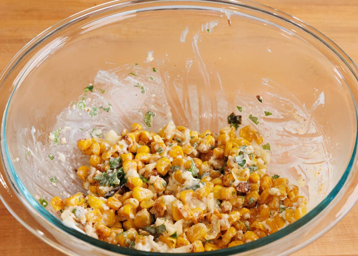 corn dip in a large mixing bowl.