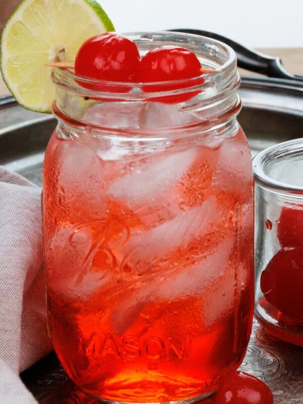 a dirty shirley in a tall glass.