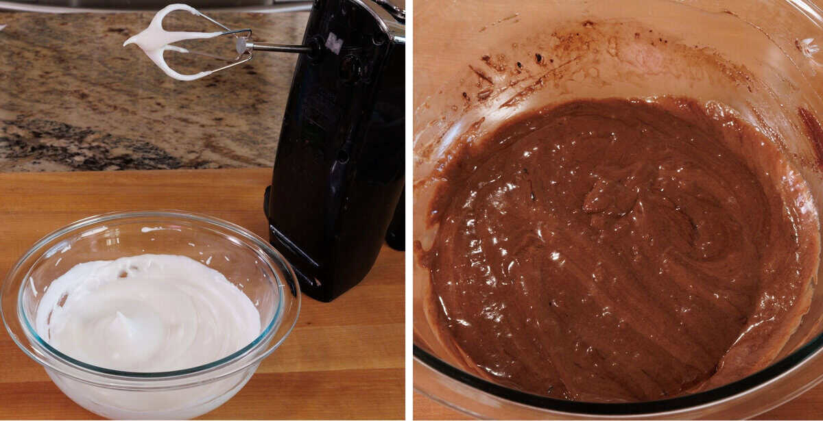 flourless chocolate cake batter in a mixing bowl.