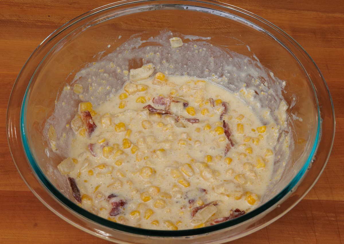 corn casserole batter in a large mixing bowl