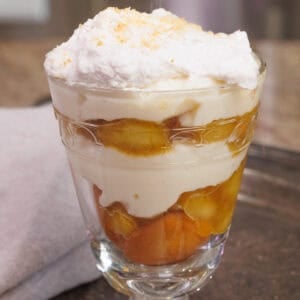 banana pudding in a dessert dish.