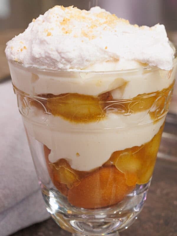 banana pudding in a dessert dish.