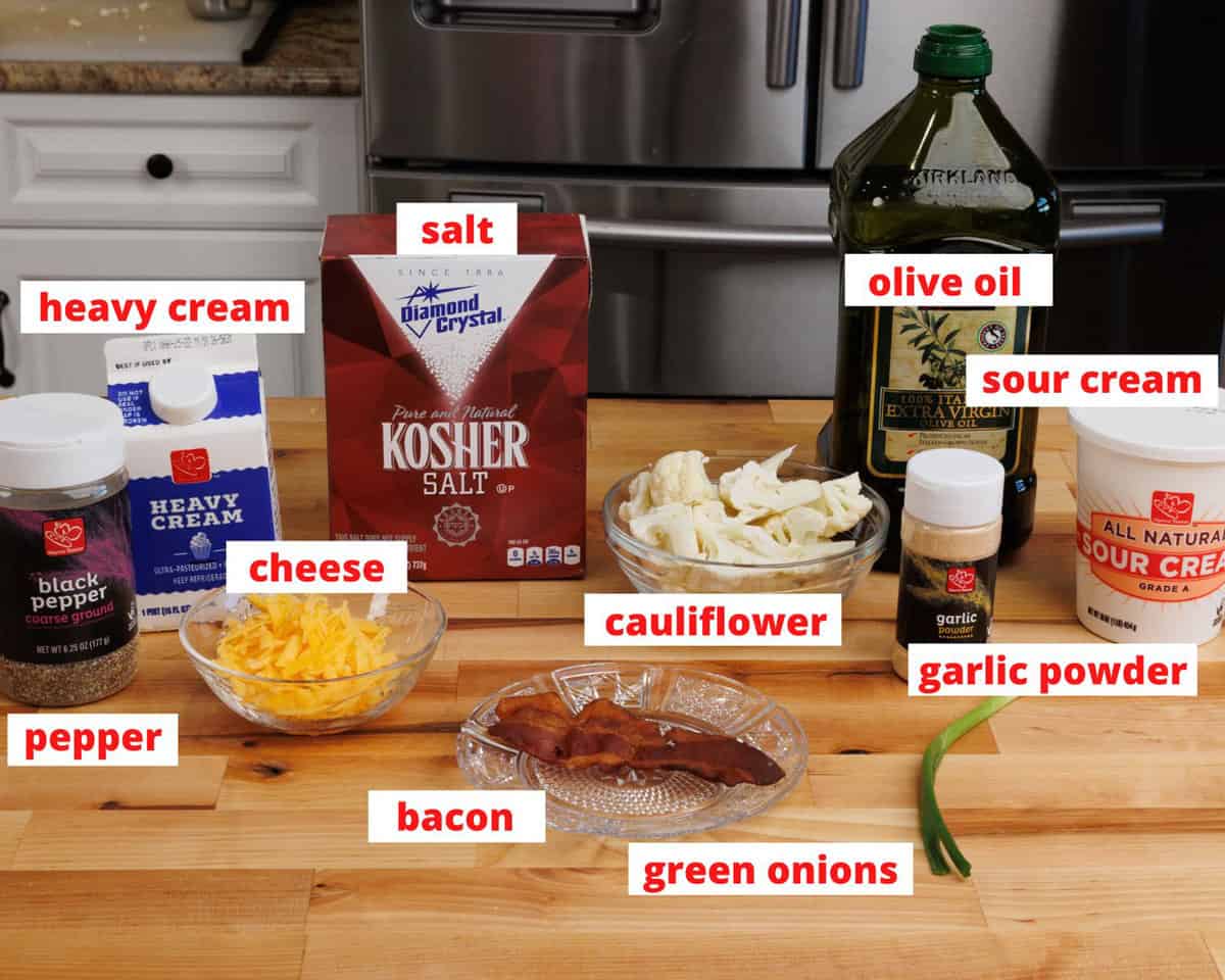 cauliflower casserole ingredients on a kitchen counter