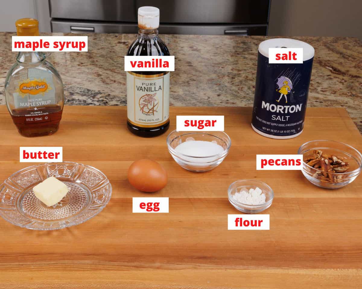 crustless pecan pie ingredients on a kitchen counter