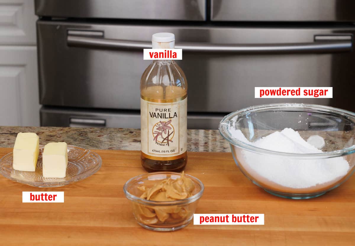 peanut butter fudge ingredients on a kitchen counter