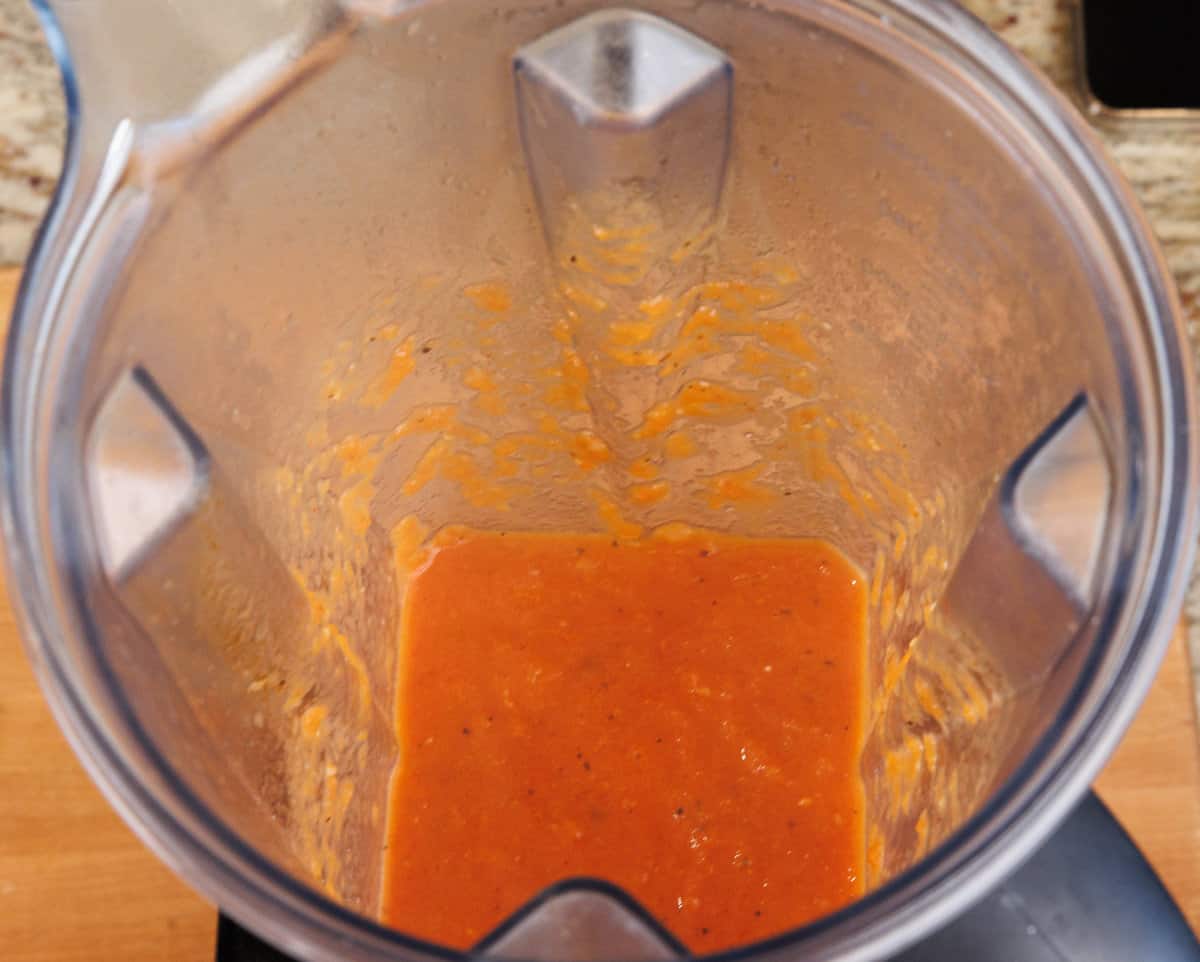tomato soup pureed in a stand blender