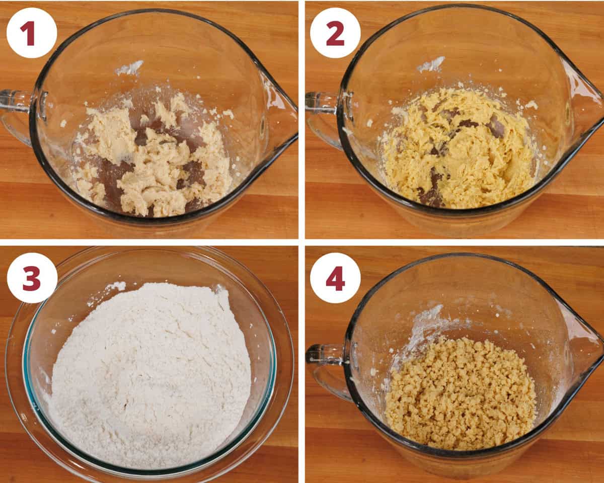 four photos showing how to make chocolate chip cookie dough.