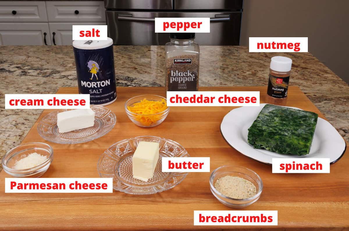 creamed spinach ingredients on a kitchen counter