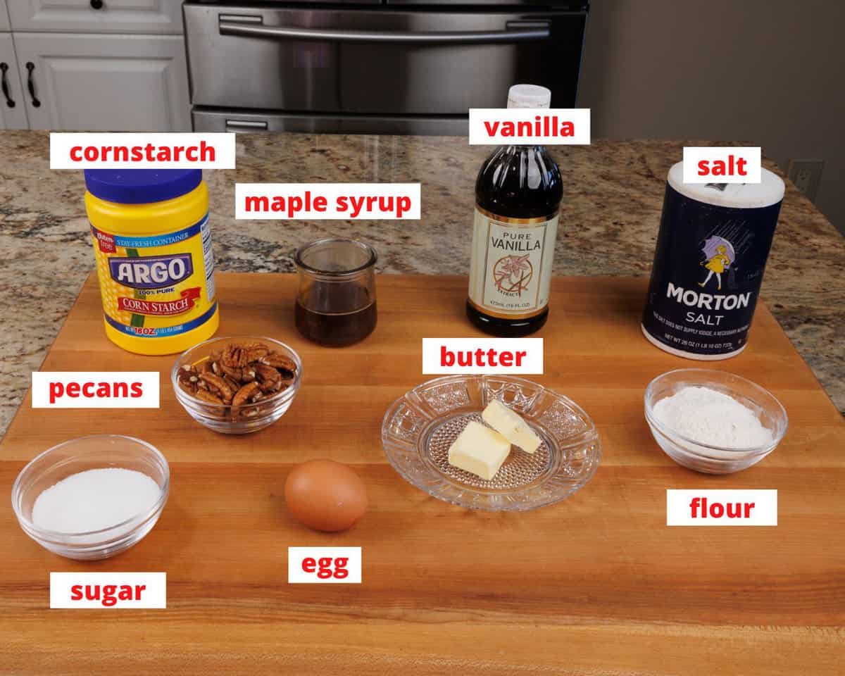 pecan pie ingredients on a kitchen counter