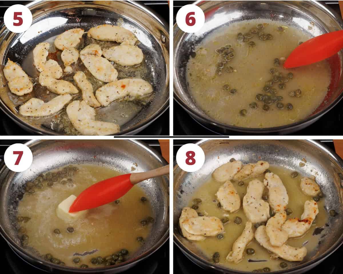 strips of chicken in piccata sauce.