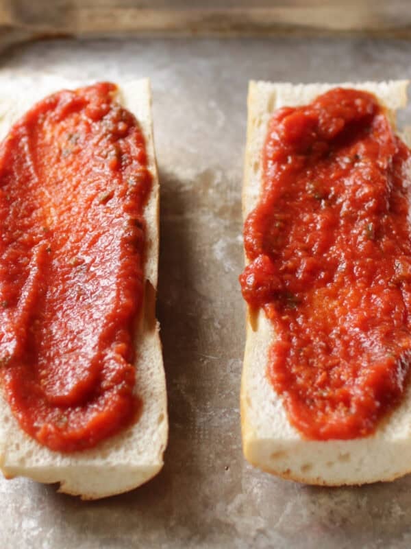 homemade pizza sauce spooned over french bread.