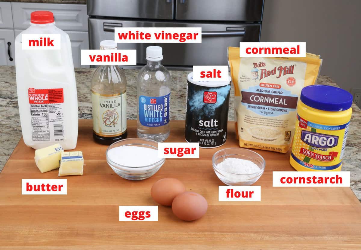 chess pie ingredients on a kitchen counter.