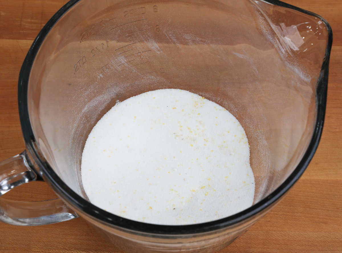 flour, cornmeal, and sugar in a mixing bowl