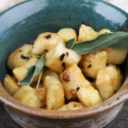 a bowl of potato gnocchi.