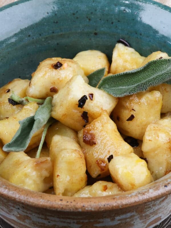 a bowl of potato gnocchi.