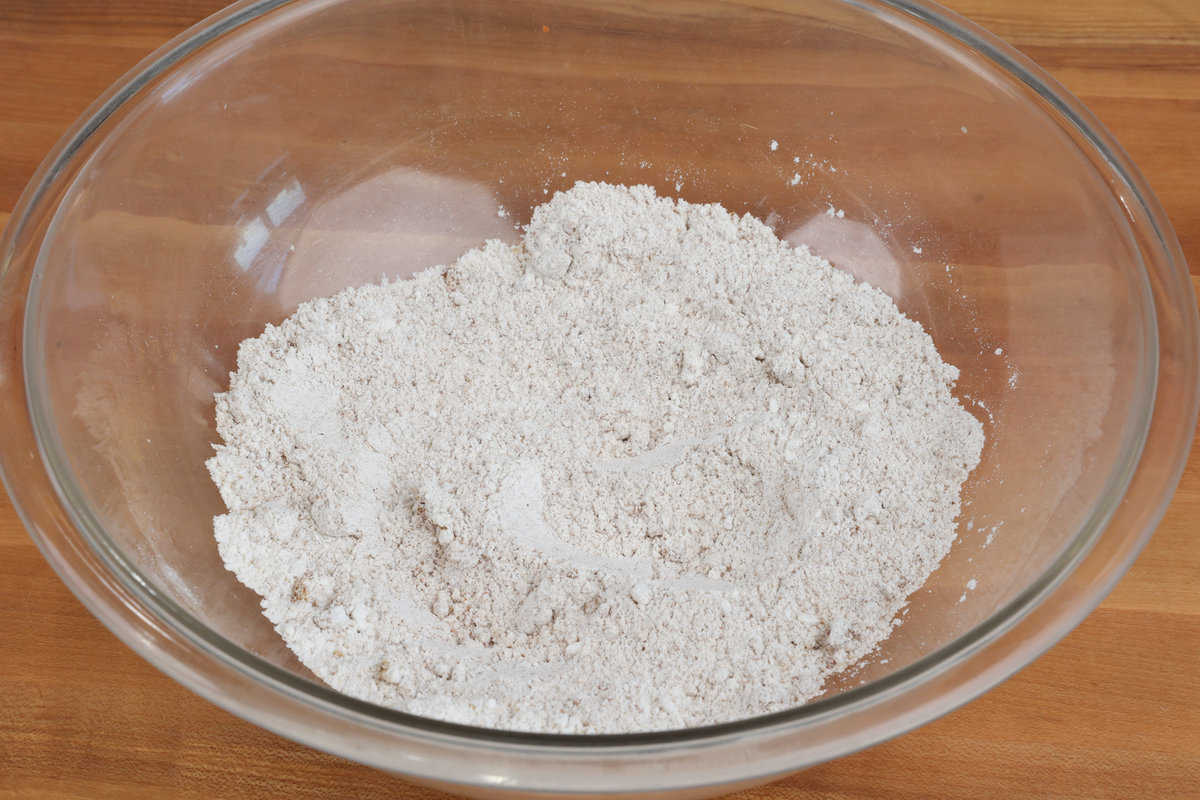 flour, brown sugar, baking soda, and cinnamon in a large mixing bowl.