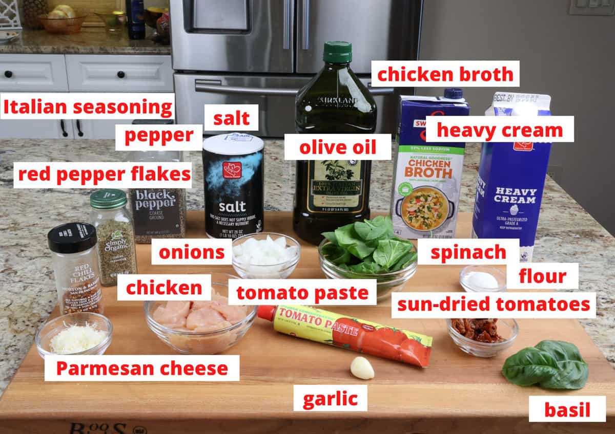 Ingredients for single serving Tuscan Chicken.