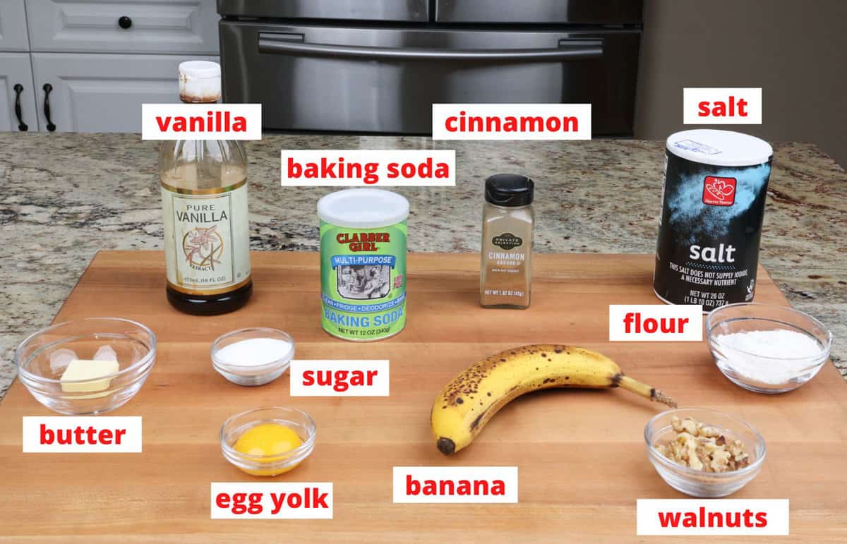 banana nut bread ingredients on a kitchen counter.