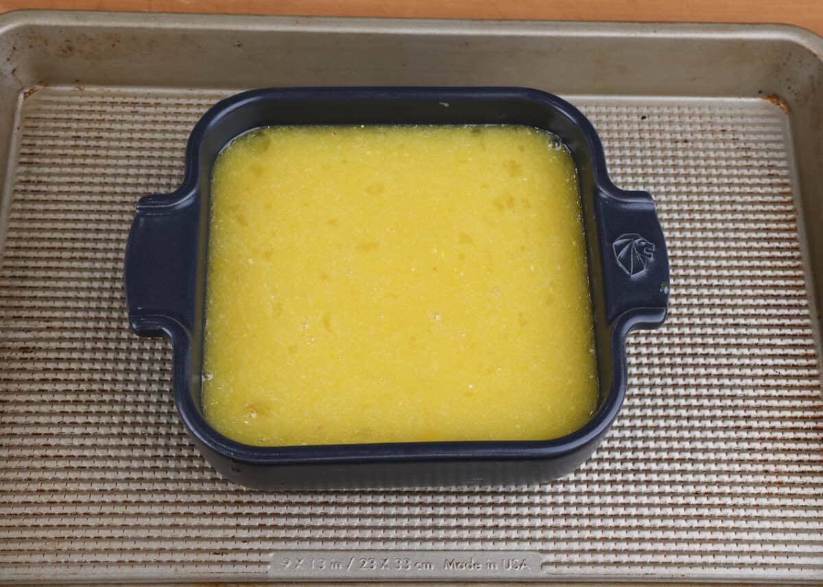 unbaked chess pie on a baking sheet.