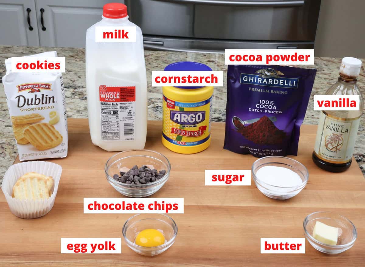 chocolate pie ingredients on a kitchen counter.