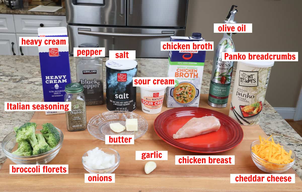 chicken divan ingredients on a kitchen counter