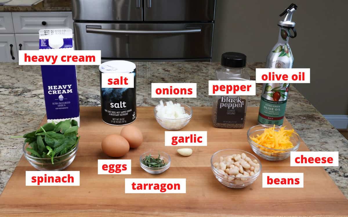 coronation quiche ingredients on a kitchen counter