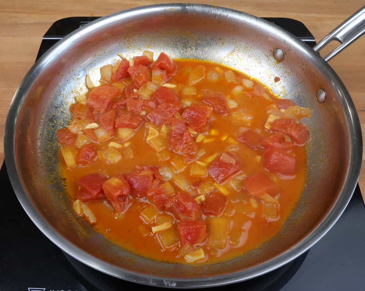 paprika sauce simmering in a pan.