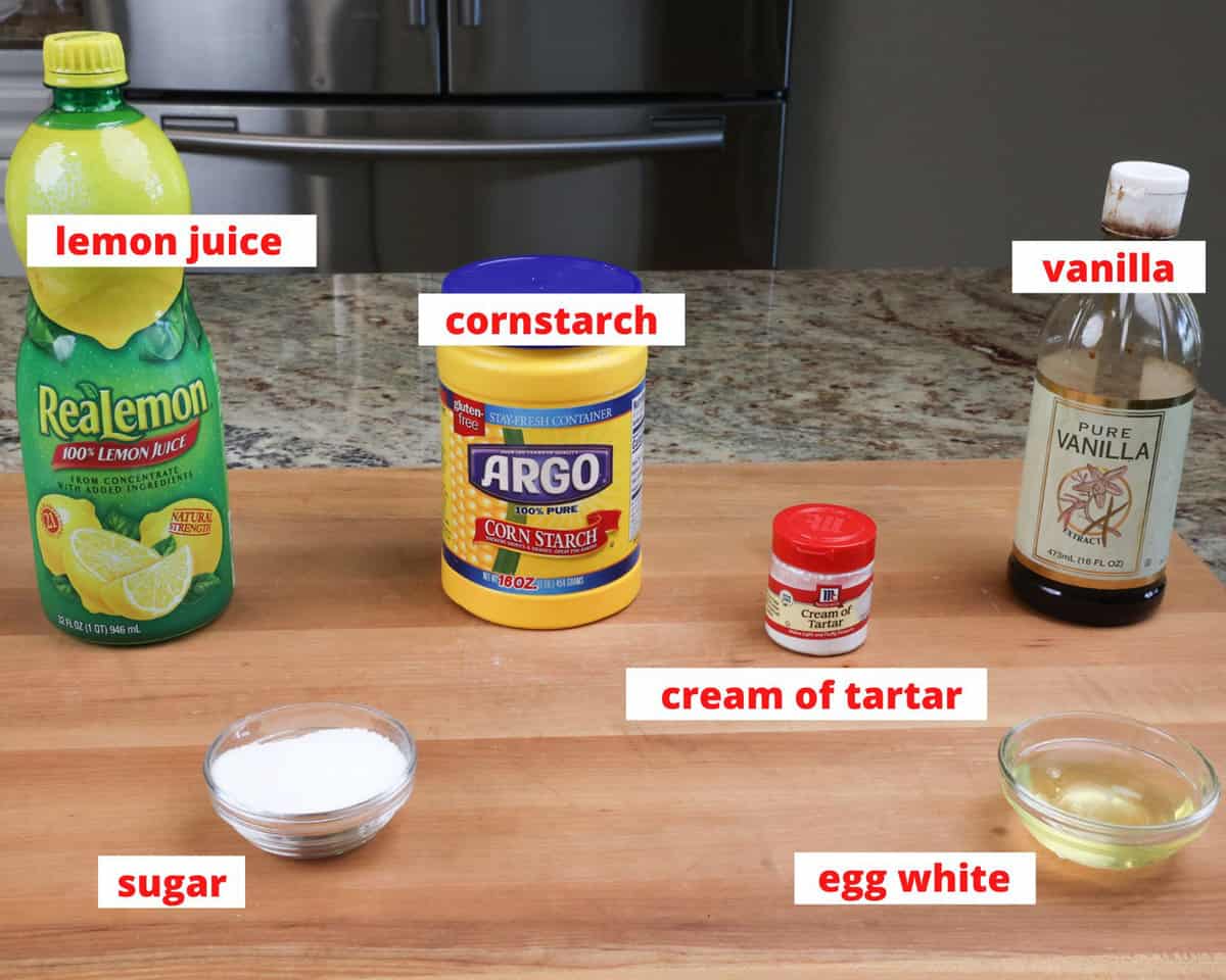 pavlova ingredients on a kitchen counter.