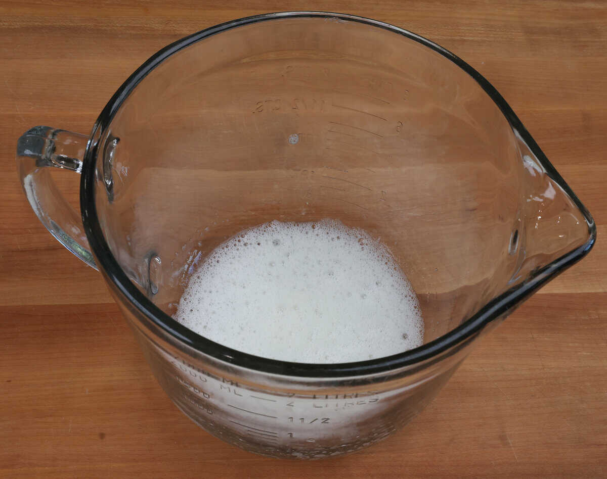 one foamy egg white in a mixing bowl.
