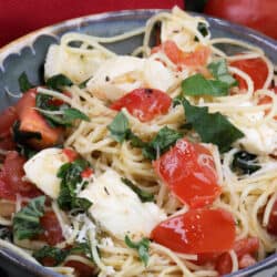 Caprese pasta in a bowl