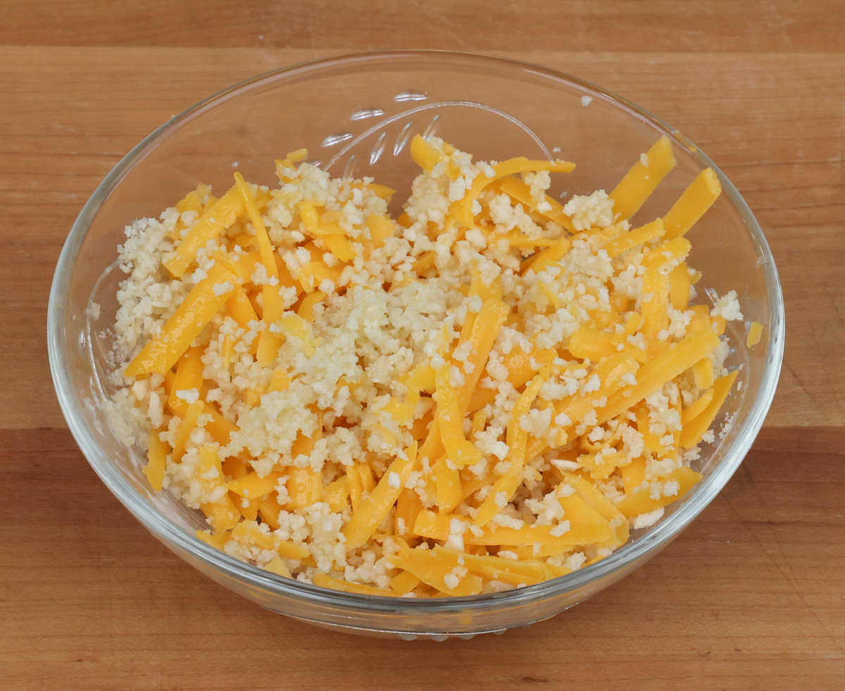 cheese and breadcrumb topping in a small bowl.