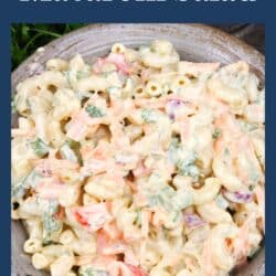 a macaroni salad in a small bowl.