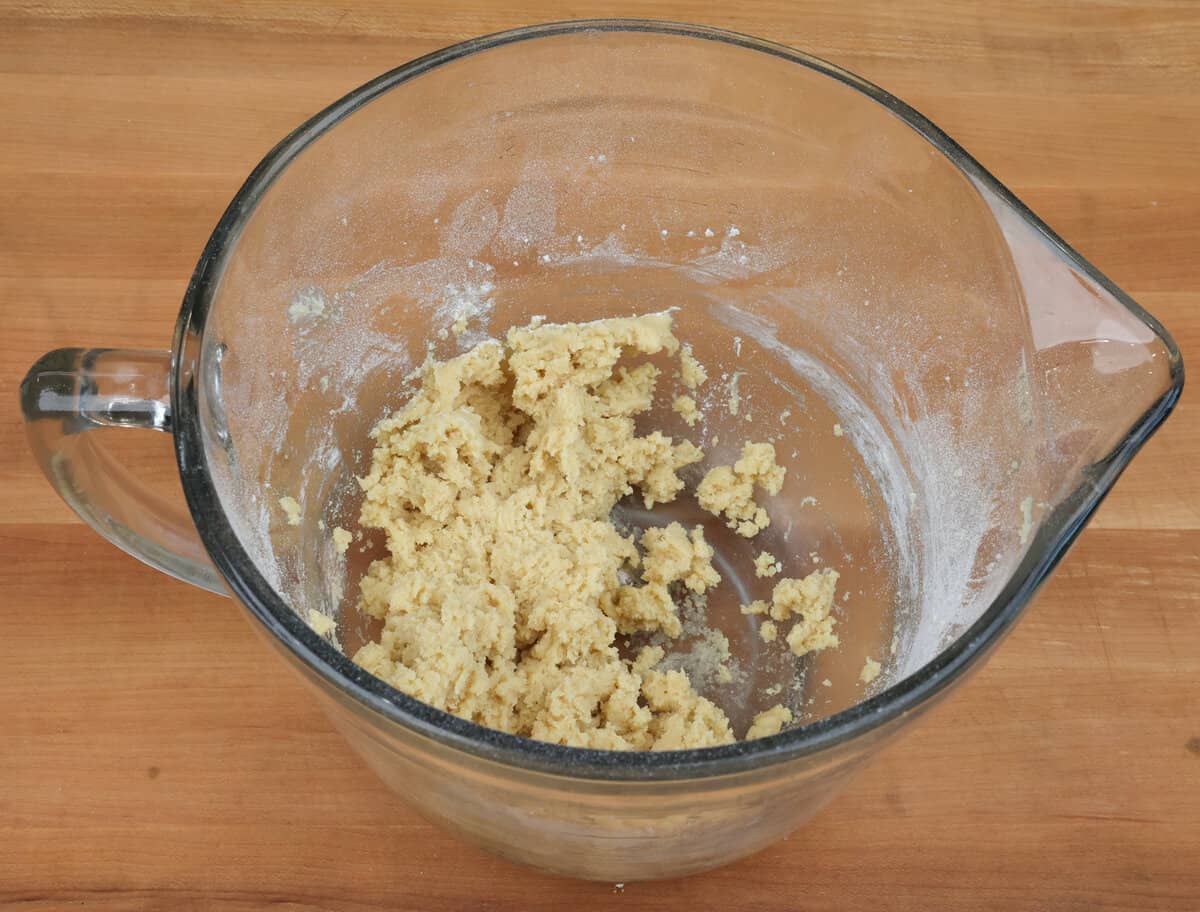cookie dough batter in a mixing bowl.