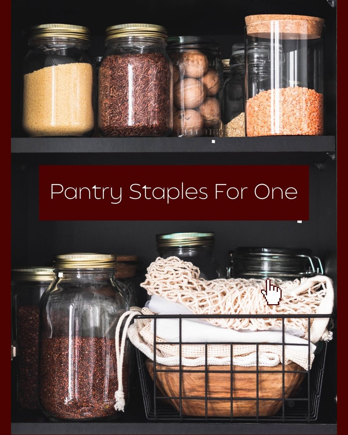 a promotion image for pantry staples showing shelves with spices.