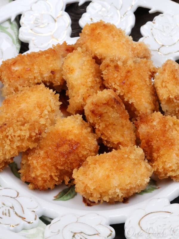 a small plate of homemade chicken nuggets.