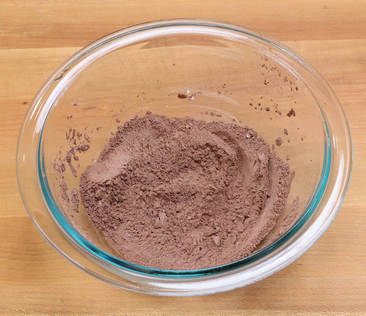 cocoa powder, sugar, flour, baking soda, and salt in a medium mixing bowl.