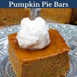 a pumpkin pie bar topped with whipped cream.