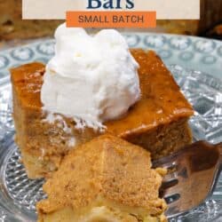 a pumpkin pie bar on a plate next to a fork.