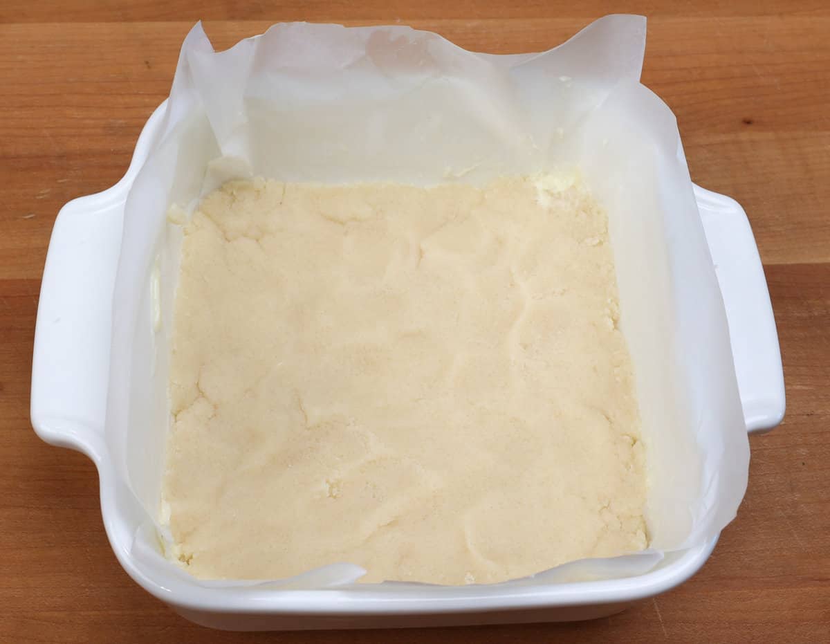 unbaked pie crust in a small baking dish.