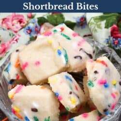 a bowl filled with shortbread cookies mixed with candied sprinkles.