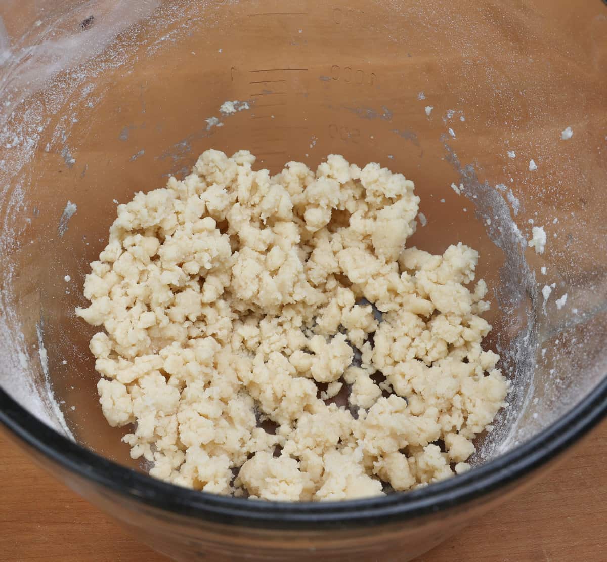 shortbread cookie dough in a mixing bowl.