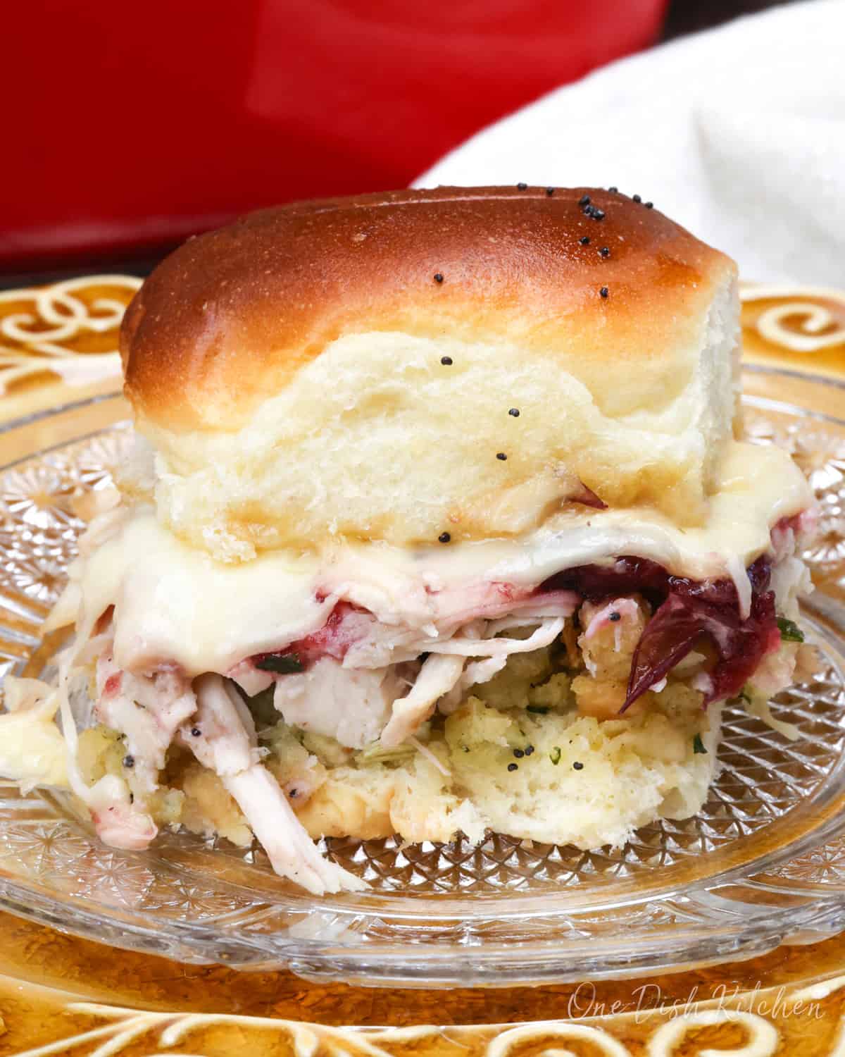 turkey sliders made with leftover thanksgiving dinner on a plate.